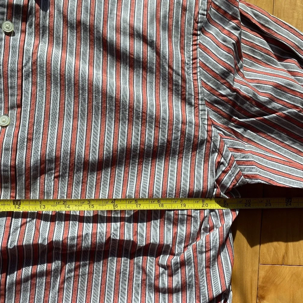 Banana Republic Mens Cotton LS Button Up Gray Brick Red Striped Shirt‎